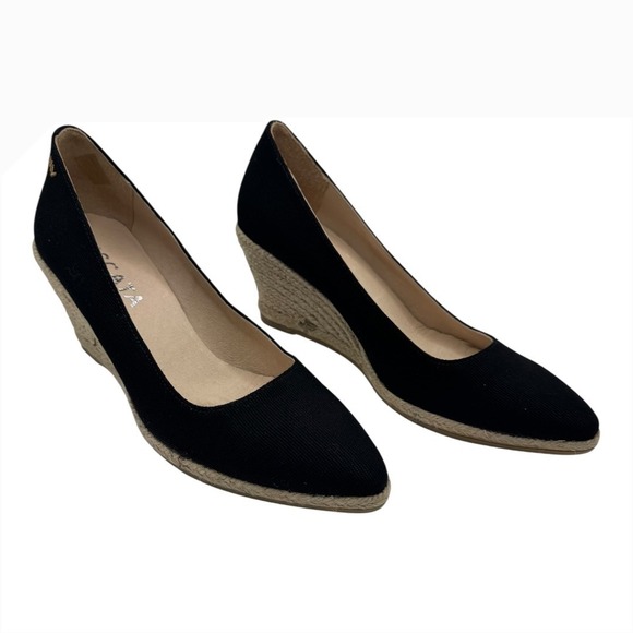 Viscata Shoes Women 9 Black Roses Canvas V Cut Espadrille Wedges Preppy Luxury - Picture 3 of 12